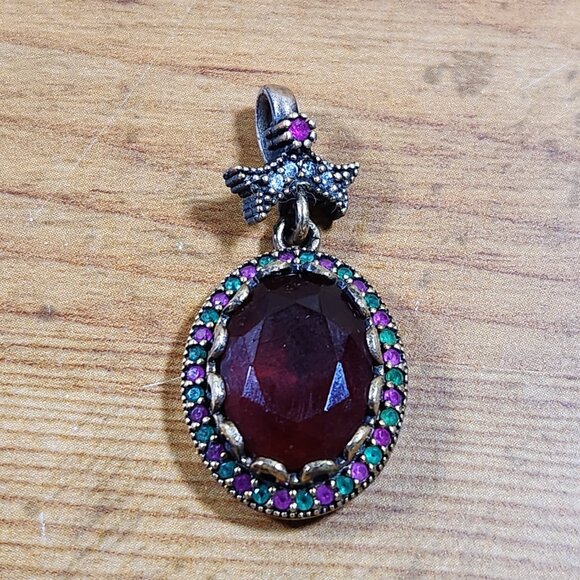 Vintage Womens Ruby & Emerald Pendant in 14kt & 925 Sterling Silver - Picture 8 of 8
